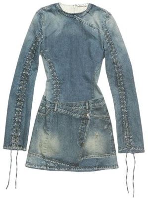 (W) アクネ ストゥディオズ SS24 ウォッシュ加工 イリュージョンプリント フレイド 長袖ドレス ブルー レディース A20648-863 Order (W) アクネ ストゥディオズ SS24 ウォッシュ加工 イリュージョンプリント フレイド 長袖ドレス ブルー レディース A20648-863