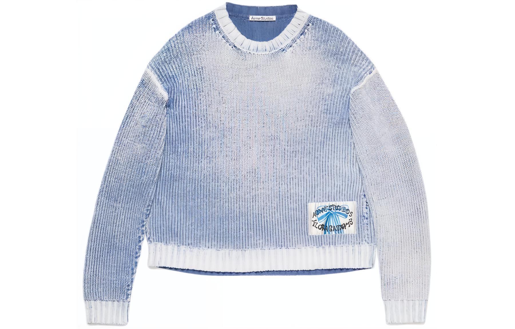 (Women) Acne Studios SS24 Washed Effect Loose Knit Pullover  Blue Sweater. B60322-DNU