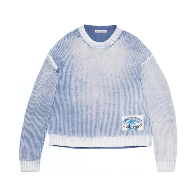(Women) Acne Studios SS24 Washed Effect Loose Knit Pullover Blue Sweater. B60322-DNU