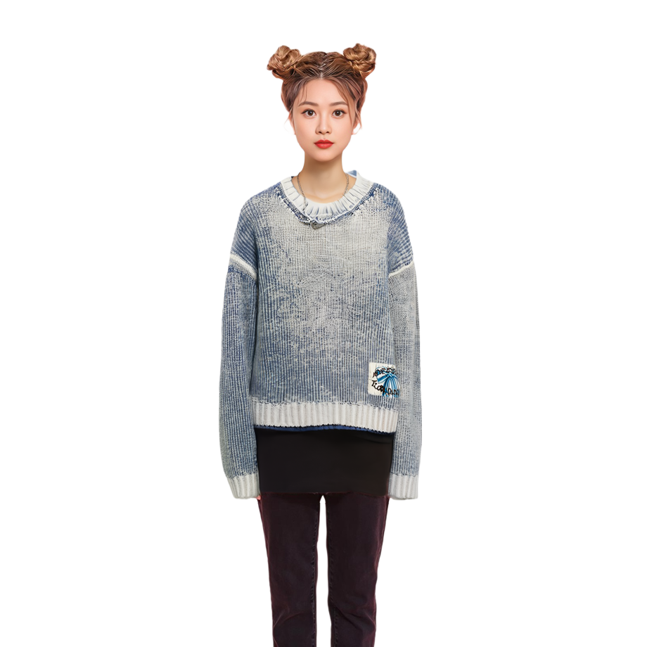 Sizing (W) Acne Studios SS24 Suéter Azul de Punto Suelto con Efecto Lavado. B60322-DNU