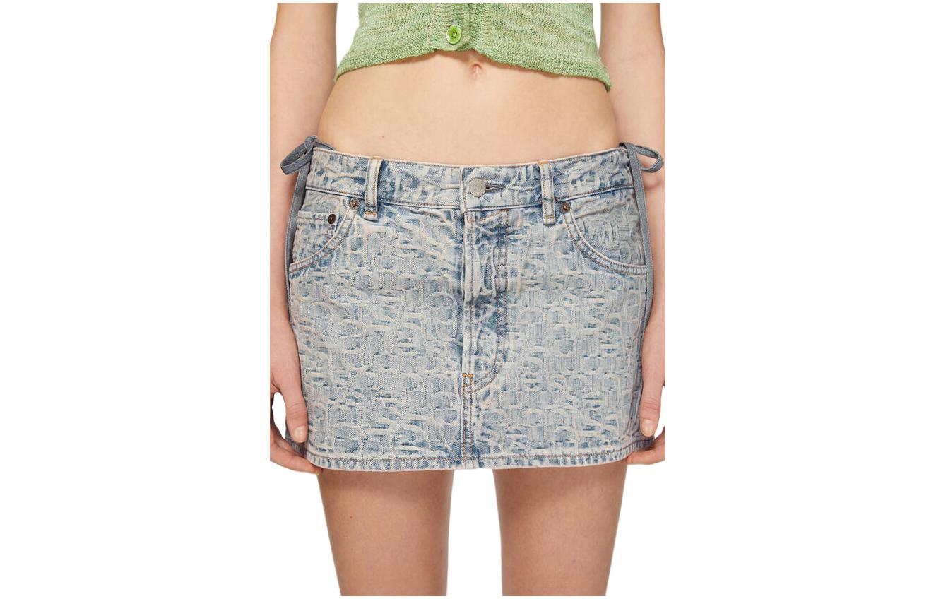 (Women) Acne Studios SS24 Washed Low-Rise Straight Mini Denim Skirt Women Blue AF0425-BUF