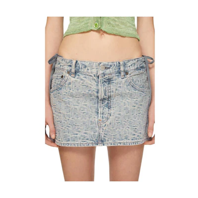 (Women) Acne Studios SS24 Washed Low-Rise Straight Mini Denim Skirt Women Blue AF0425-BUF