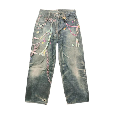 (Women) Acne Studios SS25 1981F 3D Print Loose Low-Waist Wide-Leg Jeans Women Blue AK0909-863