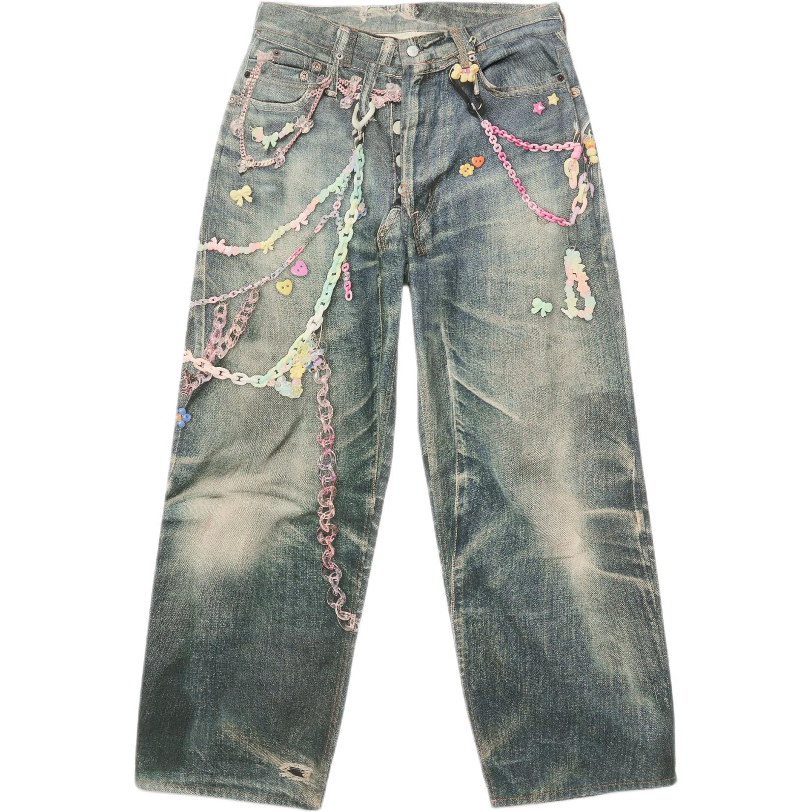 (Women) Acne Studios SS25 Candy Chain 3D Print Low Waist Loose Wide-leg Jeans Women Blue AK0910-863