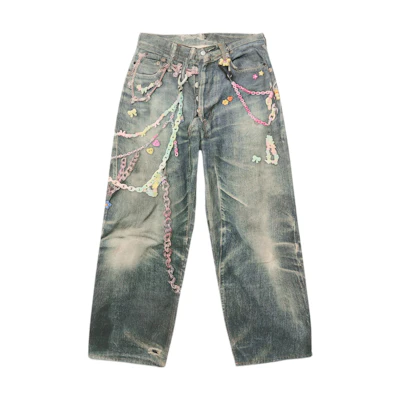 (Women) Acne Studios SS25 Candy Chain 3D Print Low Waist Loose Wide-leg Jeans Women Blue AK0910-863