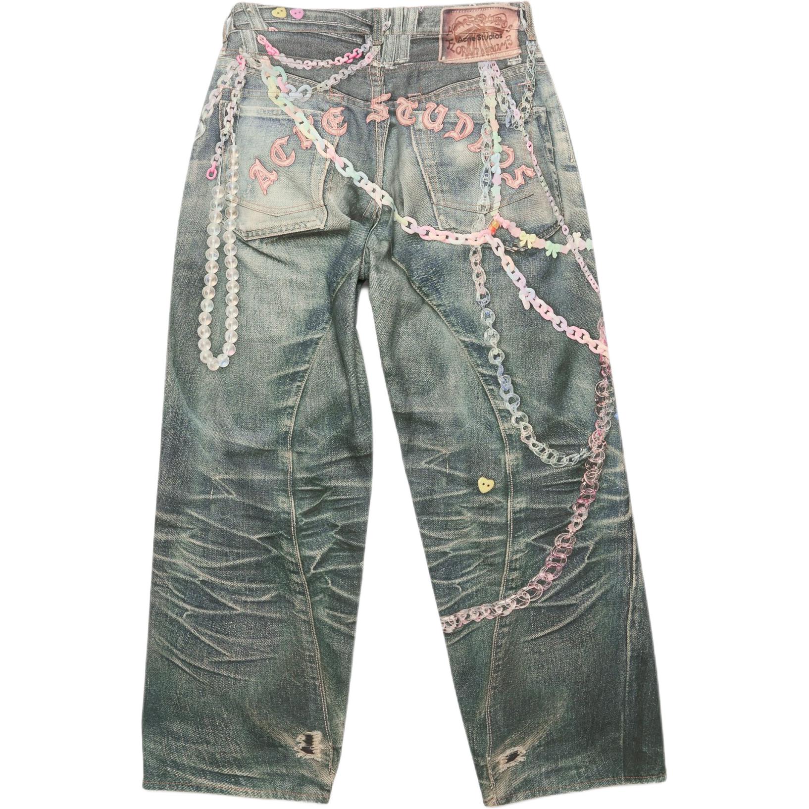 Lookbook (W) Acne Studios SS25 Celana Jeans Wanita Low Waist Wide-leg Biru 3D Print Candy Chain AK0910-863