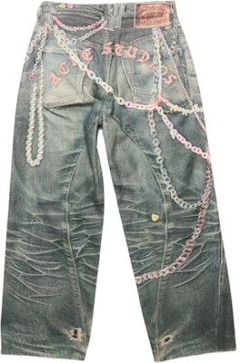 (Women) Acne Studios SS25 Candy Chain 3D Print Low Waist Loose Wide-leg Jeans Women Blue AK0910-863 Lookbook (Women) Acne Studios SS25 Candy Chain 3D Print Low Waist Loose Wide-leg Jeans Women Blue AK0910-863