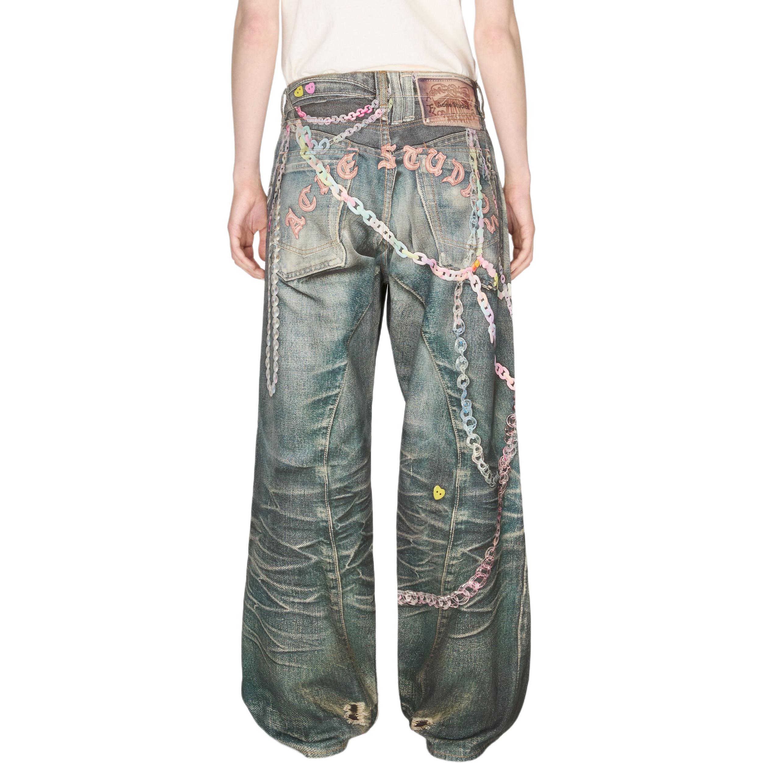 Purchase (W) Acne Studios SS25 Celana Jeans Wanita Low Waist Wide-leg Biru 3D Print Candy Chain AK0910-863