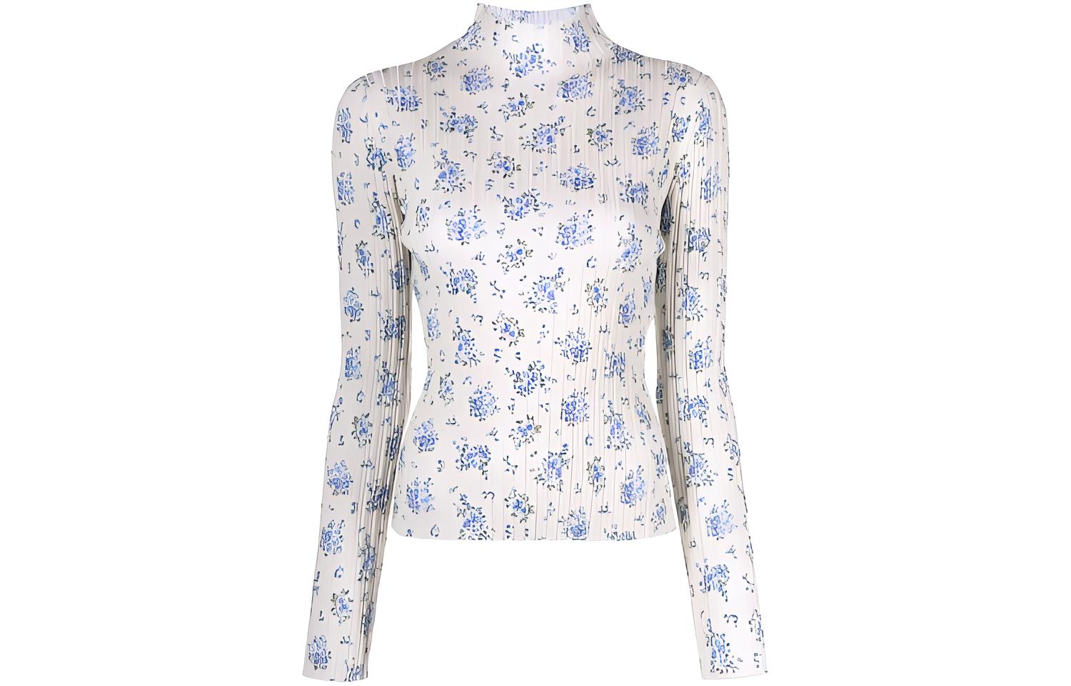 (Women) Acne Studios White Floral Print Half-Turtleneck Knit Sweater. A60302-AEM