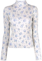 (Women) Acne Studios White Floral Print Half-Turtleneck Knit Sweater. A60302-AEM (Women) Acne Studios White Floral Print Half-Turtleneck Knit Sweater. A60302-AEM
