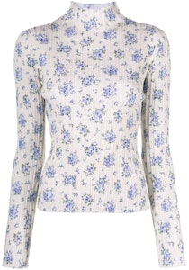 (W) Suéter de Punto Acne Studios Blanco con Estampado Floral y Cuello Semi Alto. A60302-AEM Order (W) Suéter de Punto Acne Studios Blanco con Estampado Floral y Cuello Semi Alto. A60302-AEM