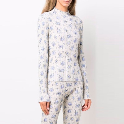 (W) Acne Studios 白色花卉印花半高领针织毛衣. A60302-AEM Purchase (W) Acne Studios 白色花卉印花半高领针织毛衣. A60302-AEM