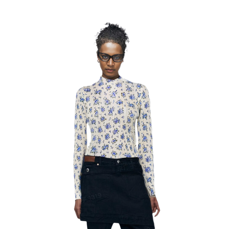 Details for (W) Acne Studios 白色花卉印花半高领针织毛衣. A60302-AEM