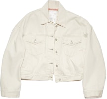 (Women) Acne Studios White Solid Color Denim Jacket with Button Closure Morris Cropped Winter White (Women) Acne Studios White Solid Color Denim Jacket with Button Closure Morris Cropped Winter White