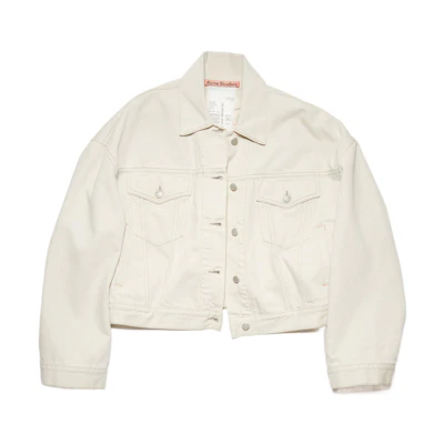 (Women) Acne Studios White Solid Color Denim Jacket with Button Closure Morris Cropped Winter White