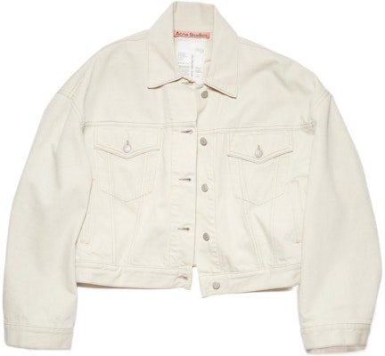 (Women) Acne Studios White Solid Color Denim Jacket with Button Closure Morris Cropped Winter White Order (Women) Acne Studios White Solid Color Denim Jacket with Button Closure Morris Cropped Winter White