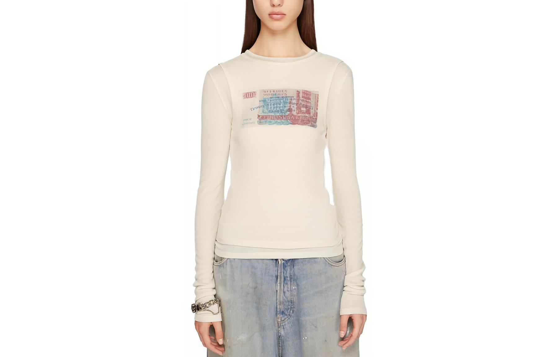 (Women) Acne Studios Women Graphic Print Slim Long Sleeve Layered Tee Multicolor SS24. AL0394-DN3