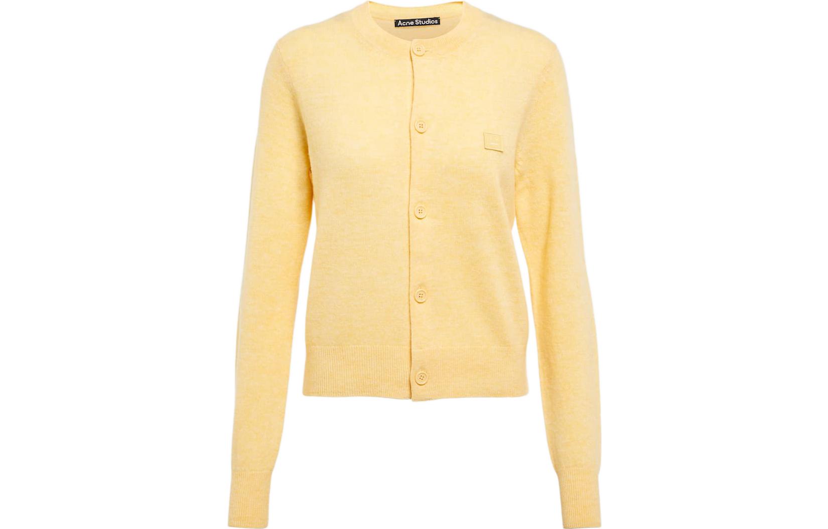 (Women) Acne Studios Yellow Knit Long Sleeve Crewneck Sweater with Logo Patch A60280-AQU
