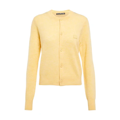 (Women) Acne Studios Yellow Knit Long Sleeve Crewneck Sweater with Logo Patch A60280-AQU