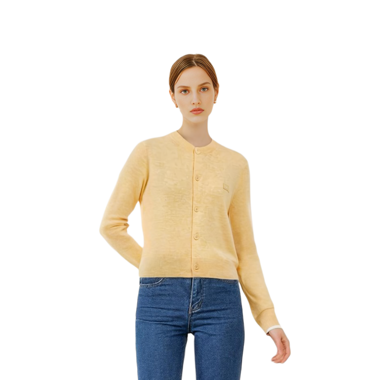 Shop (W) 아크네 스튜디오 옐로우 로고 패치 니트 크루넥 스웨터 긴팔 A60280-AQU