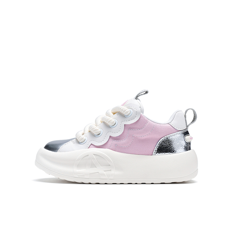 (Women) Acupuncture Casual Silver Pink Low-Top Chunky Sneakers with Bear Sole AC01323