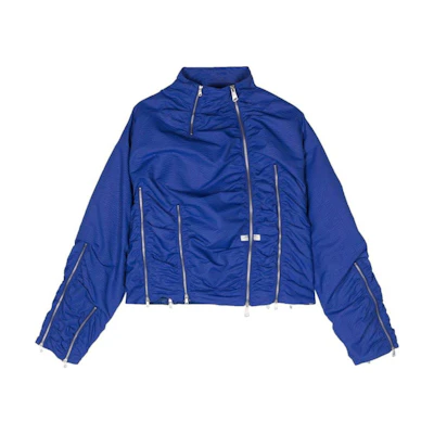 (Women) ADER ERROR Iris Blue High Neck Ruched Detail Oversized Jacket. BN01SSJK0803-BLUE