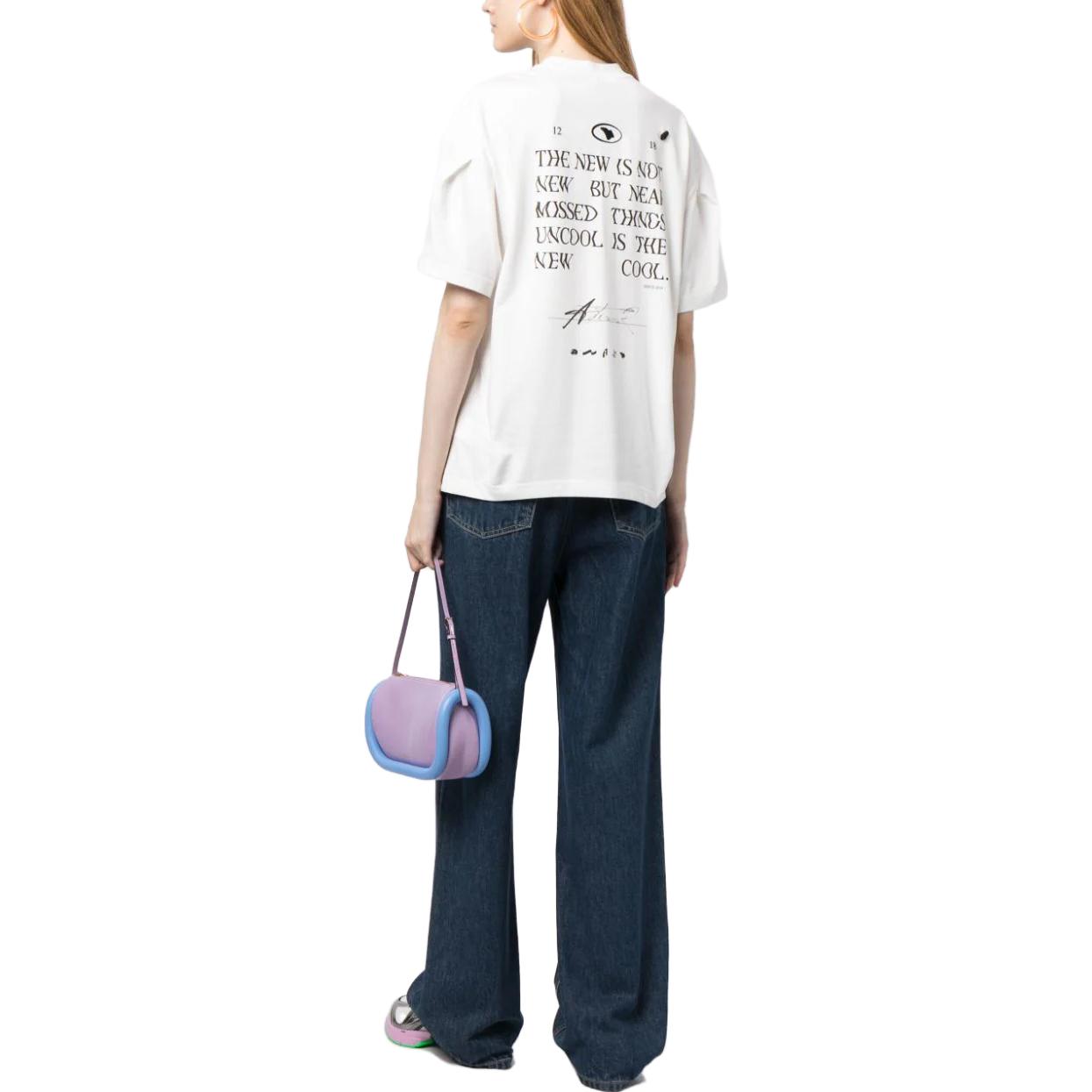 Shop (W) ADER ERROR Baju-T Leher Bulat Putih Logo Bersulam Oversized. BMADFWTS0103OW