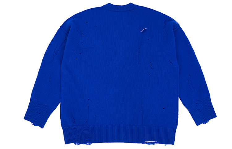 Lookbook (W) ADER ERROR Baju Sejuk Wool Wanita Biru Fit Santai Gaya Distressed. BKAFWLK04BL