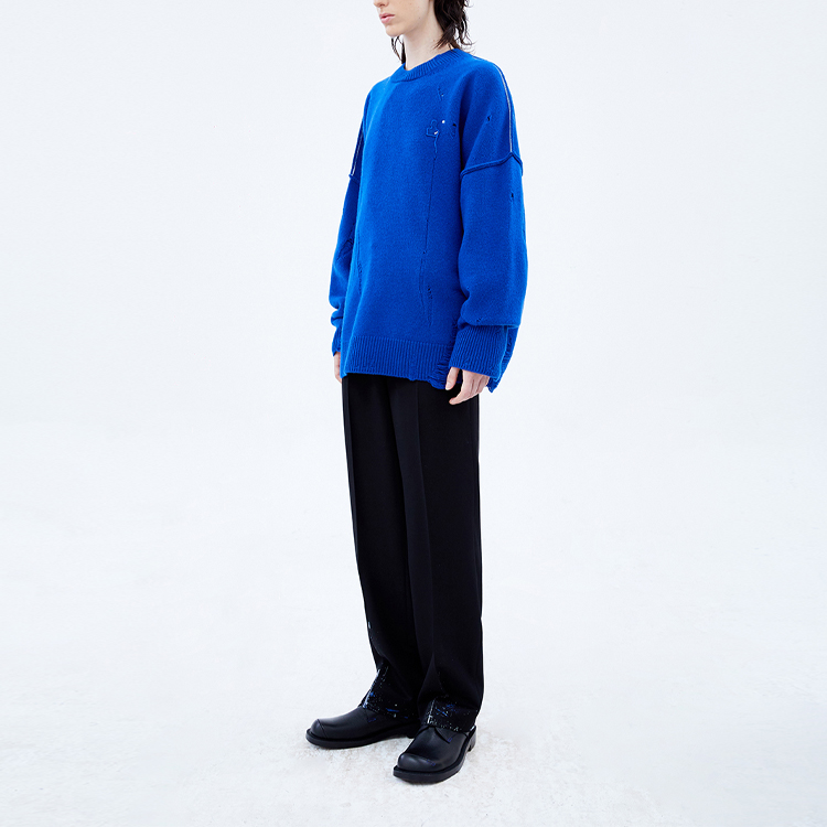 Details for (W) ADER ERROR Baju Sejuk Wool Wanita Biru Fit Santai Gaya Distressed. BKAFWLK04BL