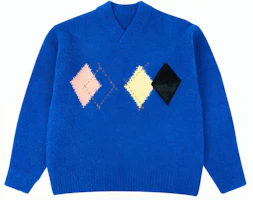 (Women) ADER ERROR FW21 Blue V-Neck Argyle Pullover Sweater. BKAFWLK09BL (Women) ADER ERROR FW21 Blue V-Neck Argyle Pullover Sweater. BKAFWLK09BL