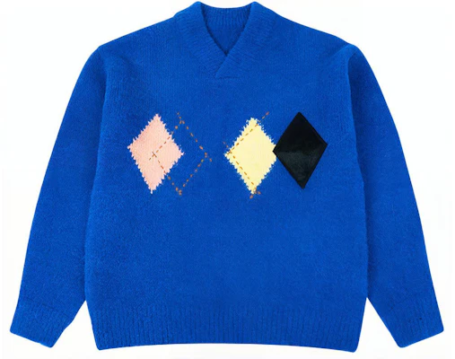 (Women) ADER ERROR FW21 Blue V-Neck Argyle Pullover Sweater. BKAFWLK09BL Order (Women) ADER ERROR FW21 Blue V-Neck Argyle Pullover Sweater. BKAFWLK09BL