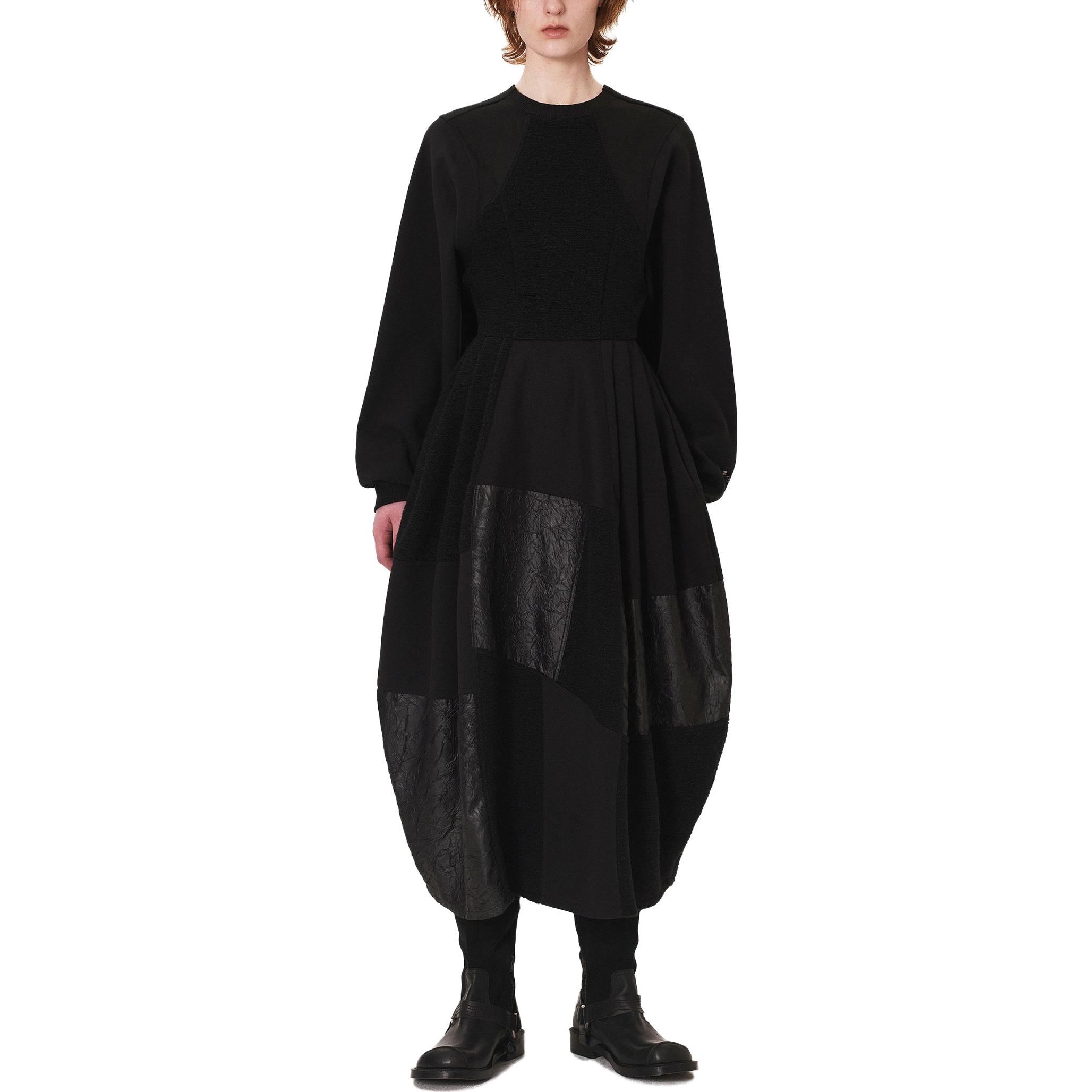 Shop (W) ADER ERROR FW23 Gaun Hitam Lengan Panjang dengan Rekaan Jahitan Pinggang BMADFWDR0101BK