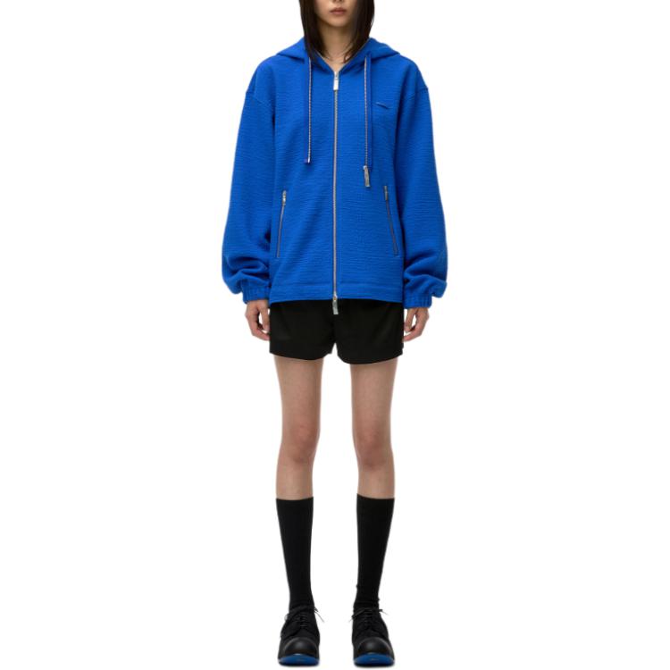 Purchase (W) ADER ERROR SS25 Biru Jaket Hoodie Zip-up Longgar Warna Solid BO01SSHD0402BL