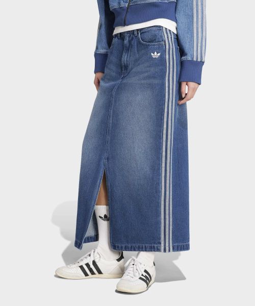 (Women) adidas 3-Stripes Denim Long Skirt - Indigo Denim JW2658