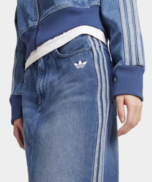Shop (Women) adidas 3-Stripes Denim Long Skirt - Indigo Denim JW2658