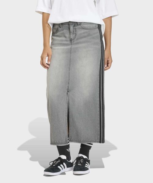 (Women) adidas 3-Stripes Denim Pencil Skirt - Washed Gray Denim KD2929