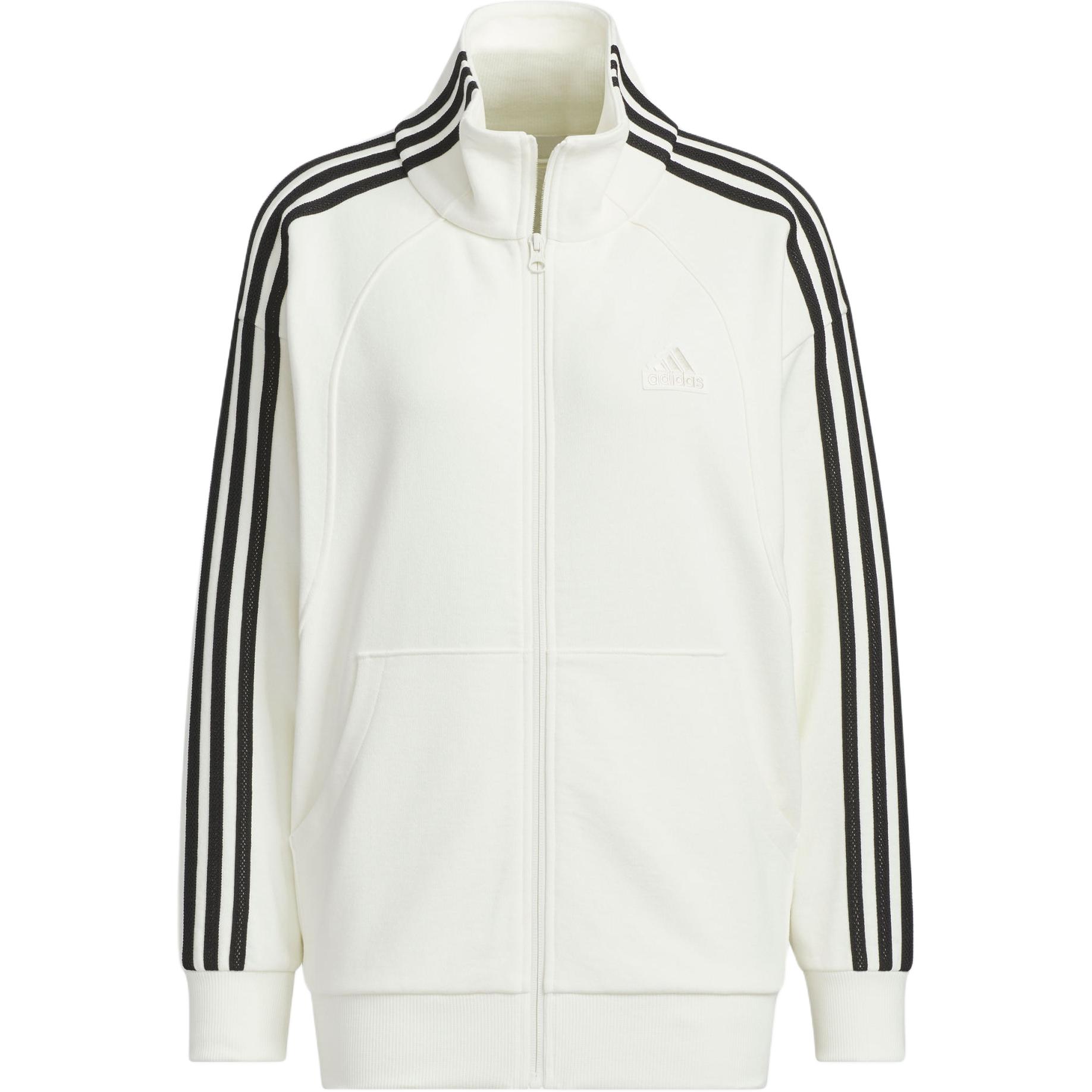 (Women) adidas 3-Stripes Knit Jacket White Casual Long-Sleeve Stand Collar JN0760