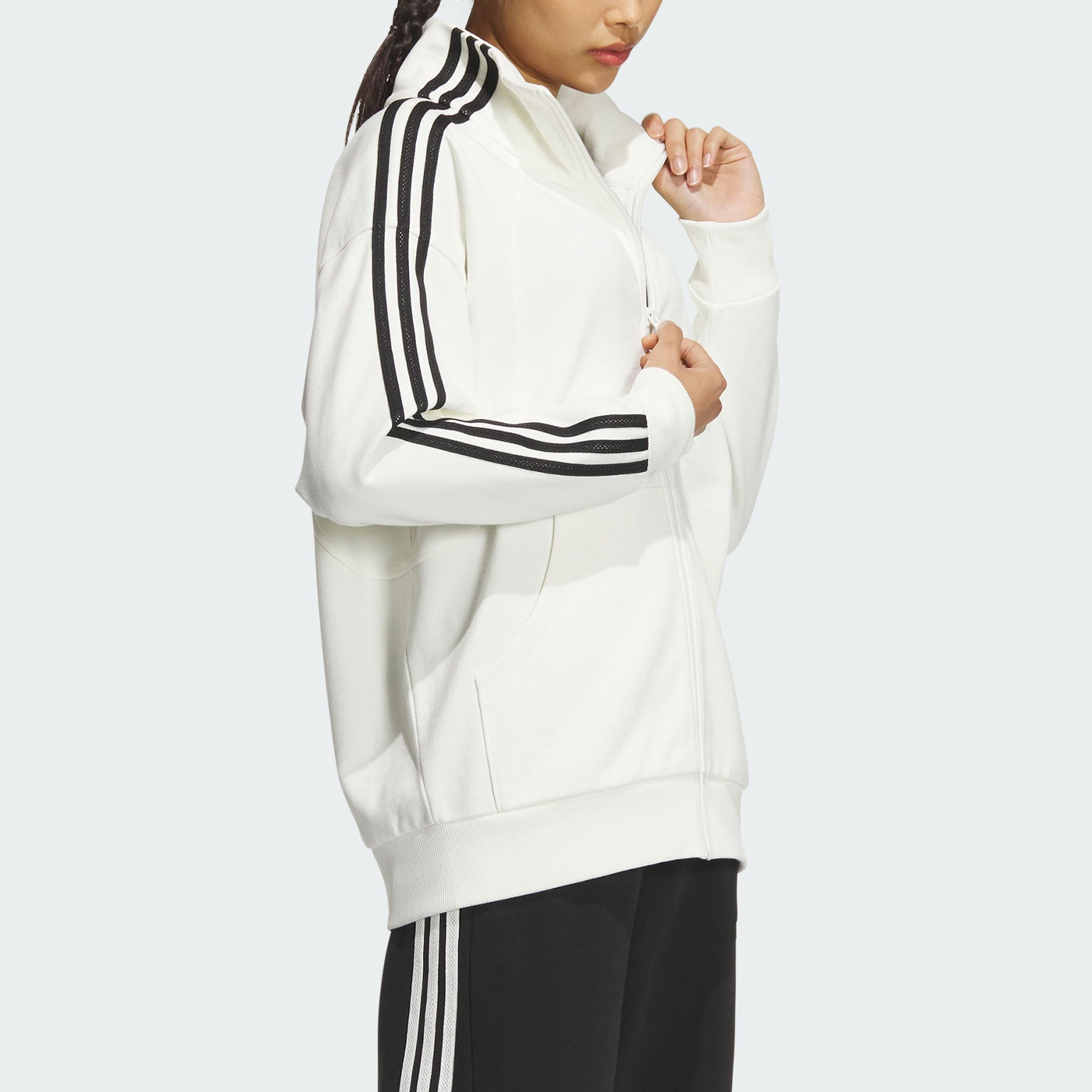 (Women) adidas 3-Stripes Knit Jacket White Casual Long-Sleeve Stand Collar JN0760 圖 4