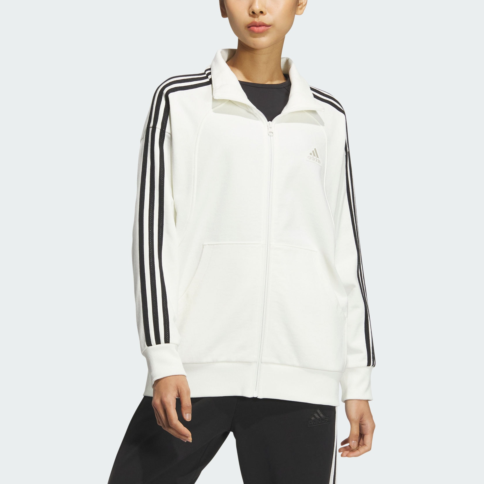 (Women) adidas 3-Stripes Knit Jacket White Casual Long-Sleeve Stand Collar JN0760 圖 5