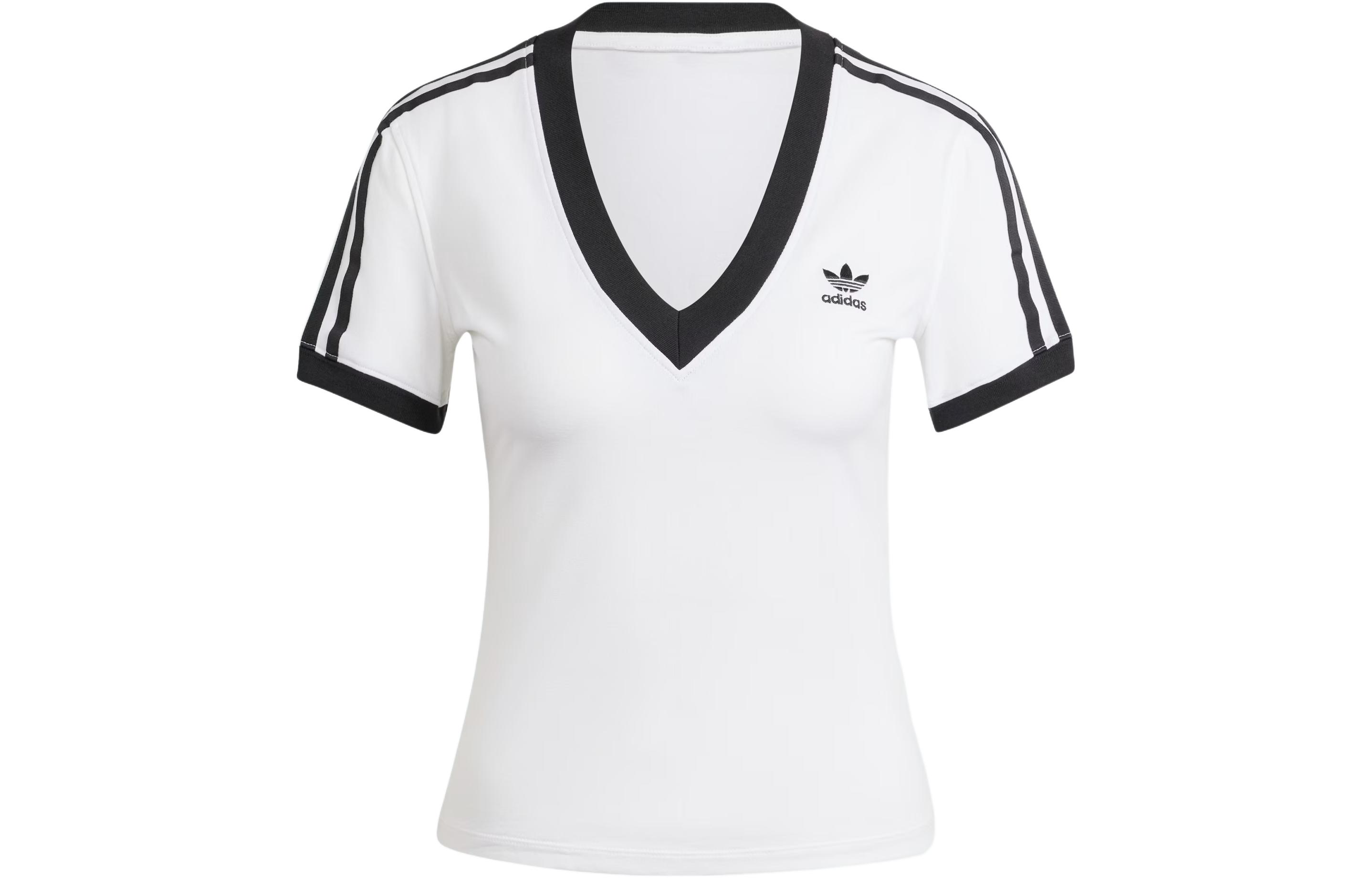 (Women) adidas 3-Stripes V-Neck Slim Fit Breathable T-Shirt White IR8114