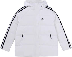 (Women) adidas 3-Stripes Winter White Puffer Jacket with Hood and Full Zip HA1176 (Women) adidas 3-Stripes Winter White Puffer Jacket with Hood and Full Zip HA1176