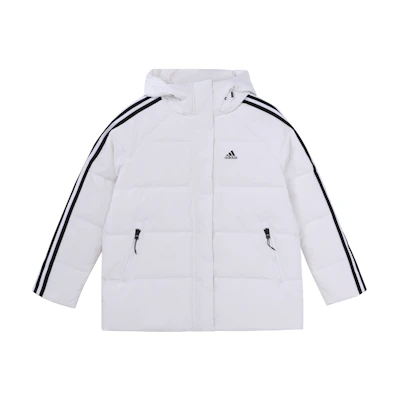 (Women) adidas 3-Stripes Winter White Puffer Jacket with Hood and Full Zip HA1176