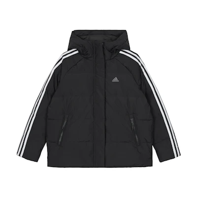 (Women) adidas 3-Stripes Black Down Jacket with Hood Casual Warm Design. IT8720