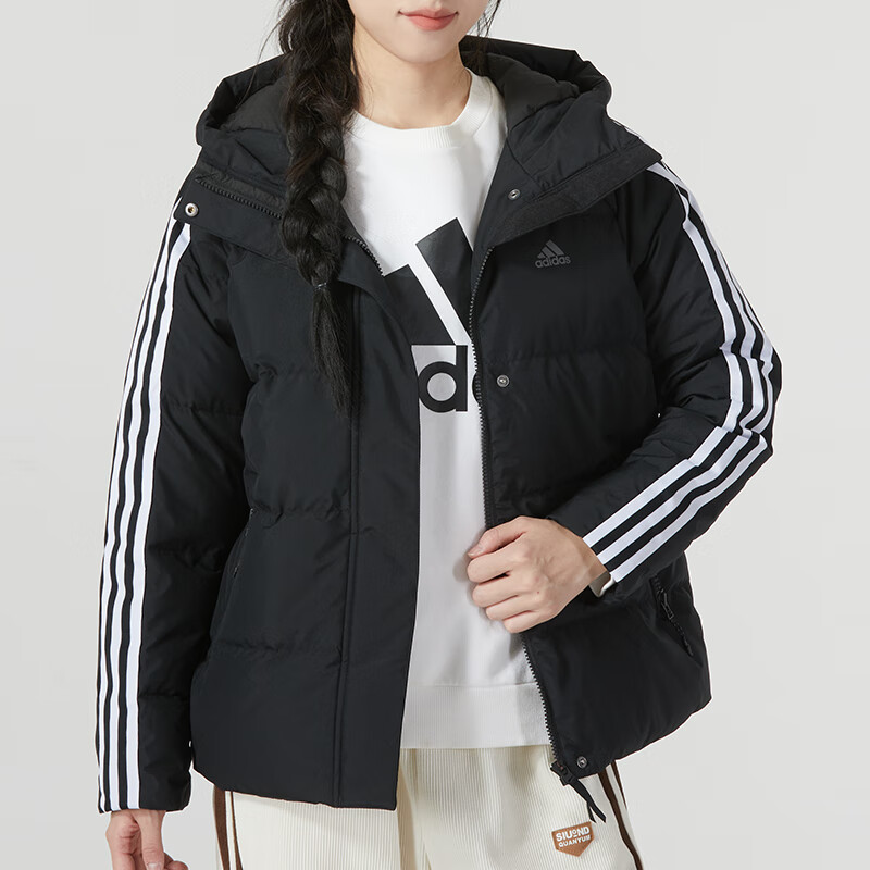 (Women) adidas  3-Stripes Black Down Jacket with Hood Casual Warm Design. IT8720 圖 4