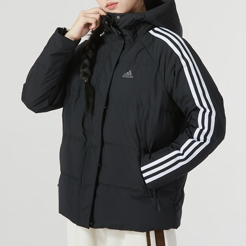 (Women) adidas  3-Stripes Black Down Jacket with Hood Casual Warm Design. IT8720 圖 6