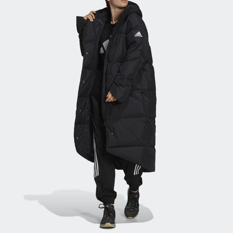 Shop (Women) adidas  Big Baffle Down Coat Black Mid-Length Winter Jacket. GT6539