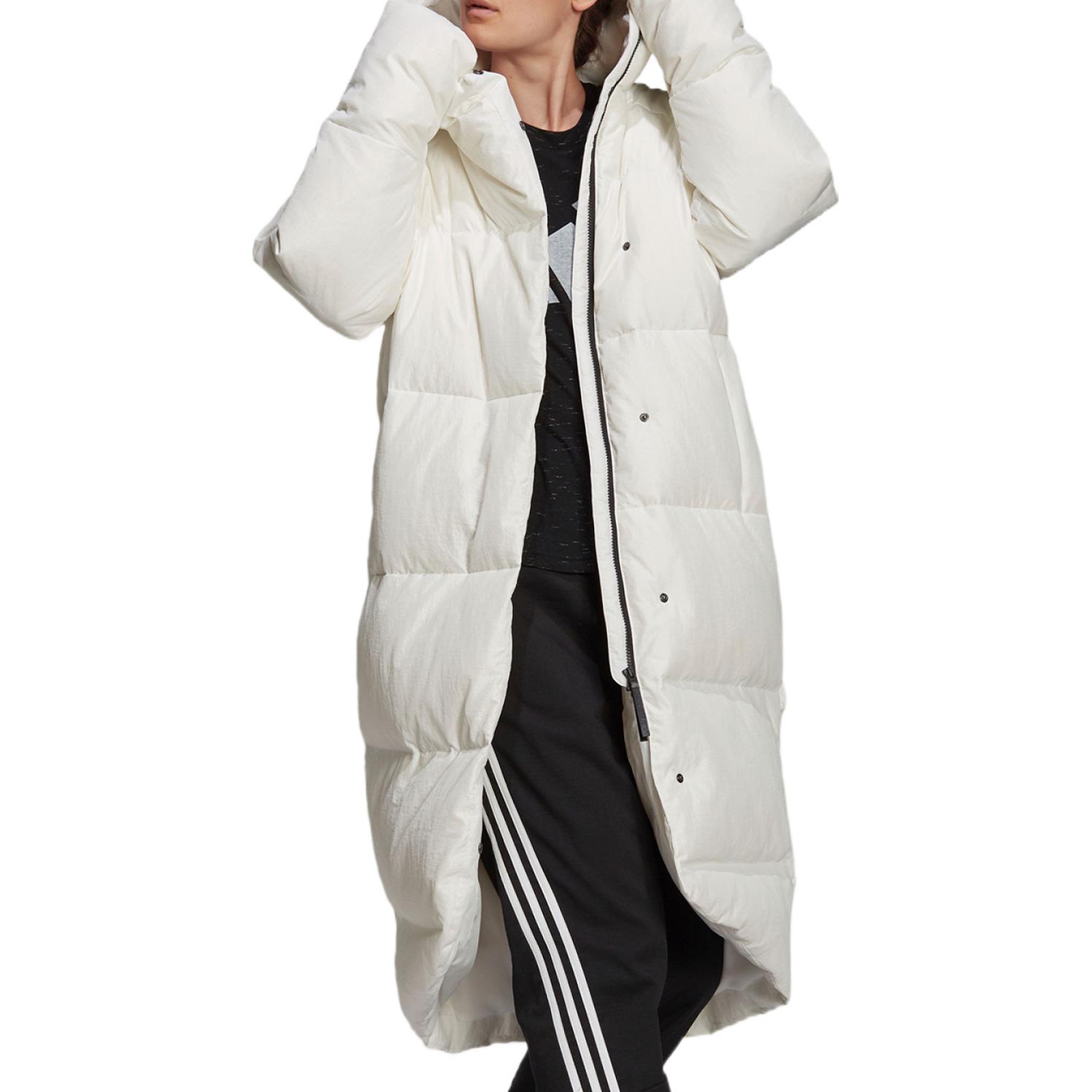 Shop (W) adidas Abrigo Big Baffle Down Blanco Impermeable con Capucha para Invierno GQ2509
