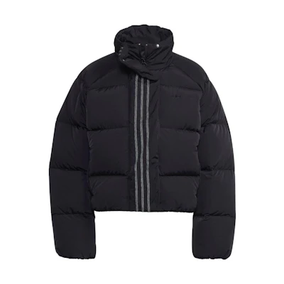 (Women) adidas Black Colorblocked Striped High Neck Short Down Jacket HM2627