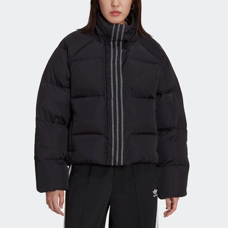 (Women) adidas  Black Colorblocked Striped High Neck Short Down Jacket HM2627 圖 3