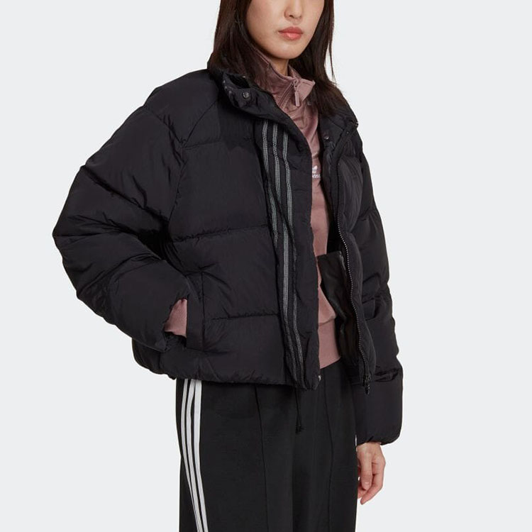 (Women) adidas  Black Colorblocked Striped High Neck Short Down Jacket HM2627 圖 5